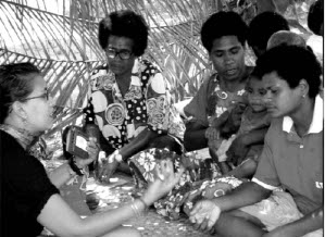 Sharon Bhagwan-Rolls, coordinator of femLINKPACIFIC records the stories of rural women. Photo from femLINKPACIFIC